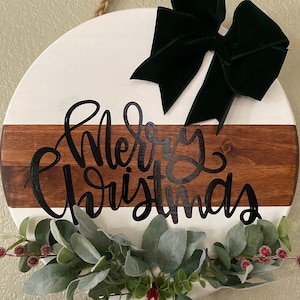 CUSTOM Merry Christmas Door Hanging, Wood Wreath, Holiday Wall Hanging, Wood Decor, Christmas Greeting