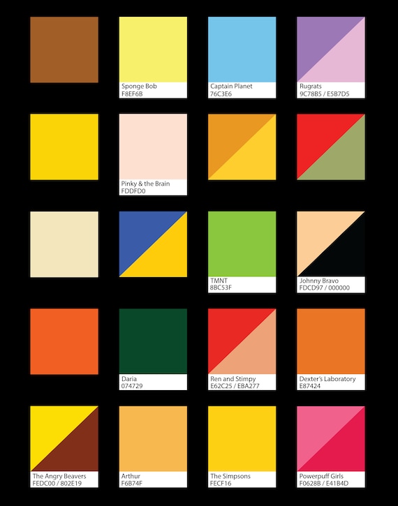 90s Cartoon Characters Color Swatches TV Shows Nickelodeon - Etsy 90s Cartoon Characters Color Swatches TV Shows Nickelodeon - Etsy