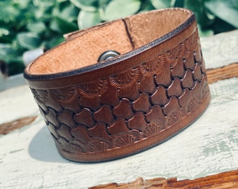 Leather Cuff Bracelet, Handmade Leather, Vegan Leather Bracelet, Concho Jewelry, Gift, Western Jewelry, Cowgirl Cuff, Simple Leather Cuff