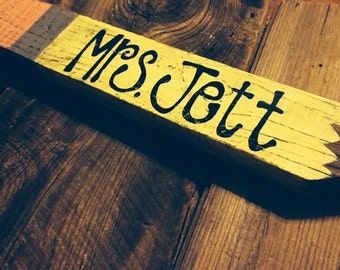 Personalized Wood Pencil Name Plate, Teacher Gift