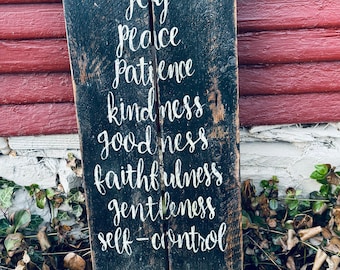 Fruits of the Spirit Sign, Scripture Sign, Fruit of the Spirit Sign, Rustic Wooden Sign, Farmhouse Scripture Sign