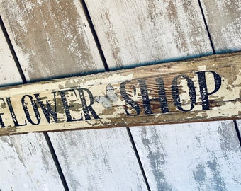 Boho Flower Shop Sign, Wooden Sign, Fixer Upper Decor, Neutral Decor, Housewarming Present, Welcome Sign, Porch Sign, Script Sign, Entryway