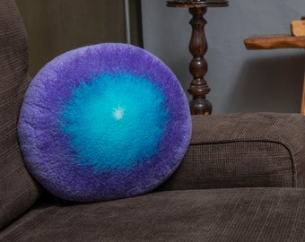 Purple and blue Circular shaped felt pillow Country Home Decor Sofa Fashion Art cushion Floor seating Meditation seating Throw floor pillow