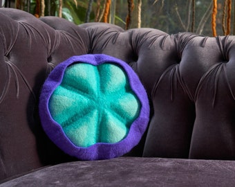 Round purple felt pillow, Natural floor meditation cushions, Unique housewarming gift, Marine home decoration, Organic shape house decor