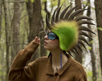 Hedgehog hat, Post apocalyptic hat, Cyberpunk costume, futuristic clothing, burning man gear, wasteland weekend, alternative gift ideas