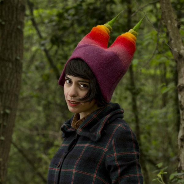 Space fox Woodland animal hat Fantasy creature Friend gift ideas for women Psytrance clothing Fae cosplay Tribal wear clothing Felt hat