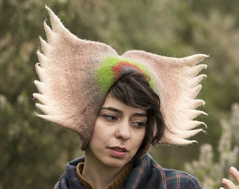 Unique felt hat with wings, Imaginary character hat, Mythological headgear, Angel hat, Mythical creature cap, goddess headdress