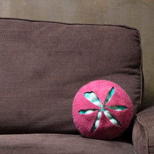 Small round handmade pink felt pillow Modern home decoration Nature inspired decor Gift for art lover Decorative camping outdoors pillows image 3