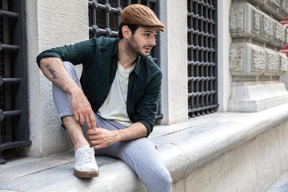 Brown Felt Flat Cap Male Nature Inspired Forest Style Etsy Canada