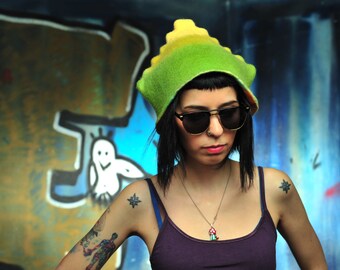 Green coral pyramid Felt hat Crazy hat Funky hat Halloween costume Monster hat Different gift ideas Weird stuff Weird gifts for her