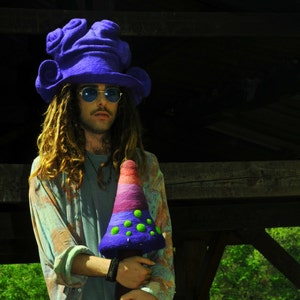 Purple massless Purple felt hat Music festival clothing Unusual gifts for men Bohemian clothing men Burning man clothing Alice top hat