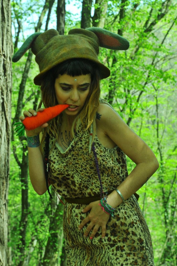 Bunny hat Felt hat Custom made cosplay Alice in wonderland gift ideas Costume party design steampunk Post Apocalyptic Wasteland unusual gift