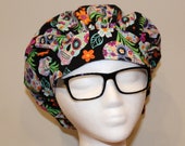 Women 39 s Flower and Sugar Skulls Bouffant Surgical Scrub Hat