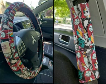 Handmade Skeleton & Rag Doll Characters Car Decor~Steering Wheel, Seat Belt or Rear View Mirror Cover YOU CHOOSE ja