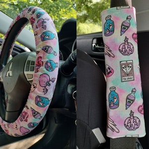 Handmade Cute Witchy Car Decor #1~Steering Wheel, Seat Belt or Rear View Mirror Cover YOU CHOOSE ae