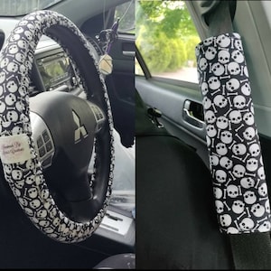 Handmade Mini Skulls & Bones Car Decor~ Steering Wheel, Seat Belt or Rear View Mirror Cover YOU CHOOSE ja