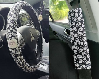 Handmade Mini Skulls & Bones Car Decor~ Steering Wheel, Seat Belt or Rear View Mirror Cover YOU CHOOSE ja