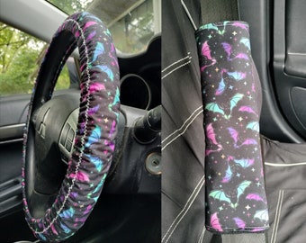 Handmade Colorful Bats Car Decor~Steering Wheel, Seat Belt or Rear View Mirror Cover YOU CHOOSE ae