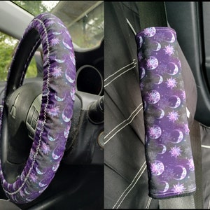 Handmade Purple Sun & Moon Car Decor~Steering Wheel, Seat Belt or Rear View Mirror Cover YOU CHOOSE ae