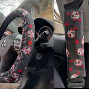 Handmade Hockey Mask Killer #3 Car Decor~ Steering Wheel, Seat Belt or Rear View Mirror Cover YOU CHOOSE ja