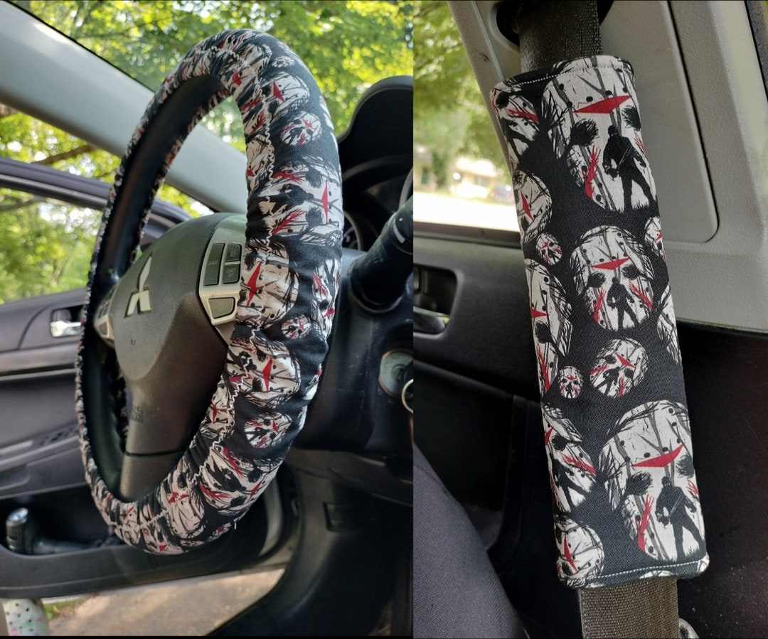 Handmade Hockey Mask Killer 4 Car Decor Steering Wheel, Seat Belt or