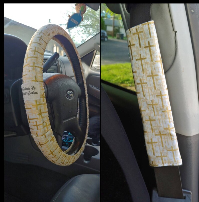 Cross Car Accessories Steering Wheel Cover Seat Belt Covers Handmade Spiritual Faith Catholic Crosses Religious Eb