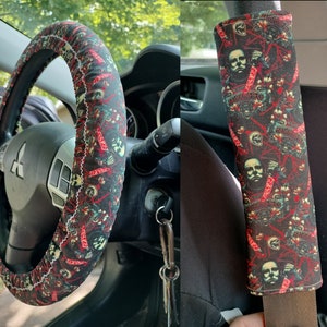 Handmade Masked Slasher Killer #3 Car Decor~ Steering Wheel, Seat Belt or Rear View Mirror Cover YOU CHOOSE ae
