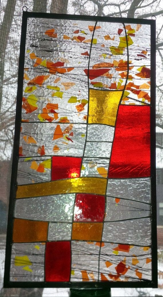 Stained Glass Panel/window With Confetti Glass Etsy