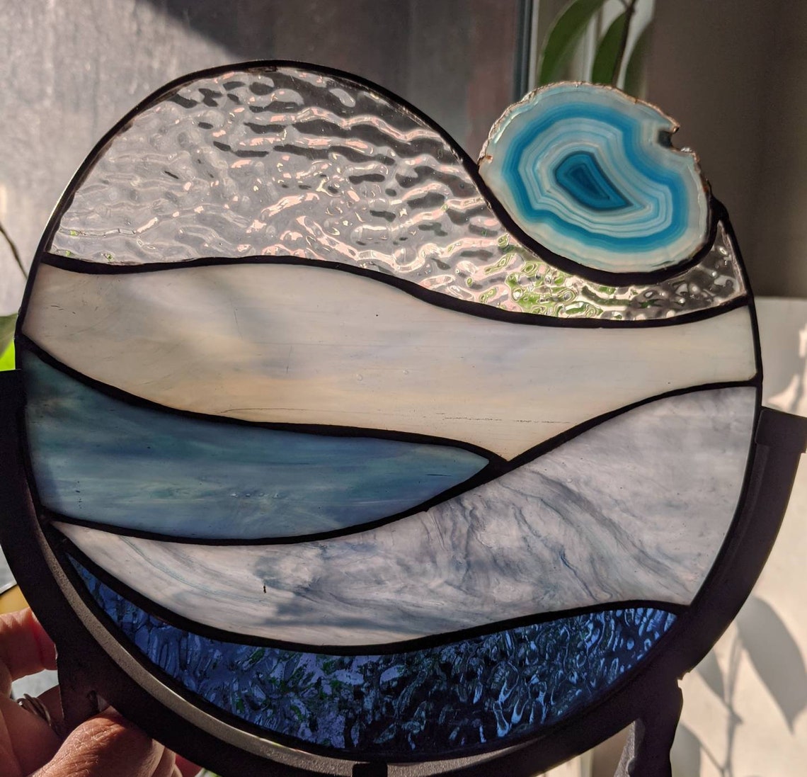 Blue Stained Glass Stand Alone Piece 8 Diameter Circle Etsy