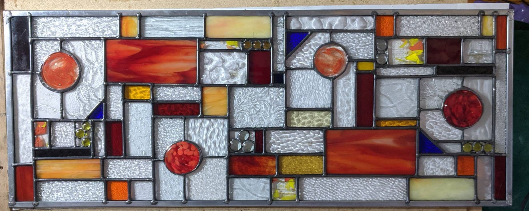 Custom Stained Glass Window Panel in Reds Oranges and Clears Etsy Canada