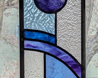 STAINED GLASS PANEL  blue purple window glass art home decor home and living Interior Design gift