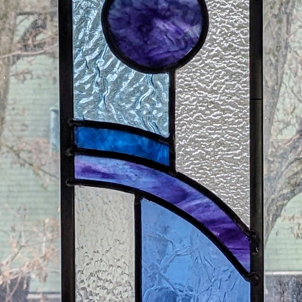 PANNEAU DE VITRAIL bleu violet art du verre décoration d'intérieur maison et salon Design d'intérieur cadeau