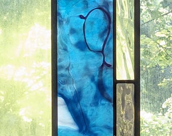 Stained Glass Window Panel: Blue and Purple Art Glass, Home Decor