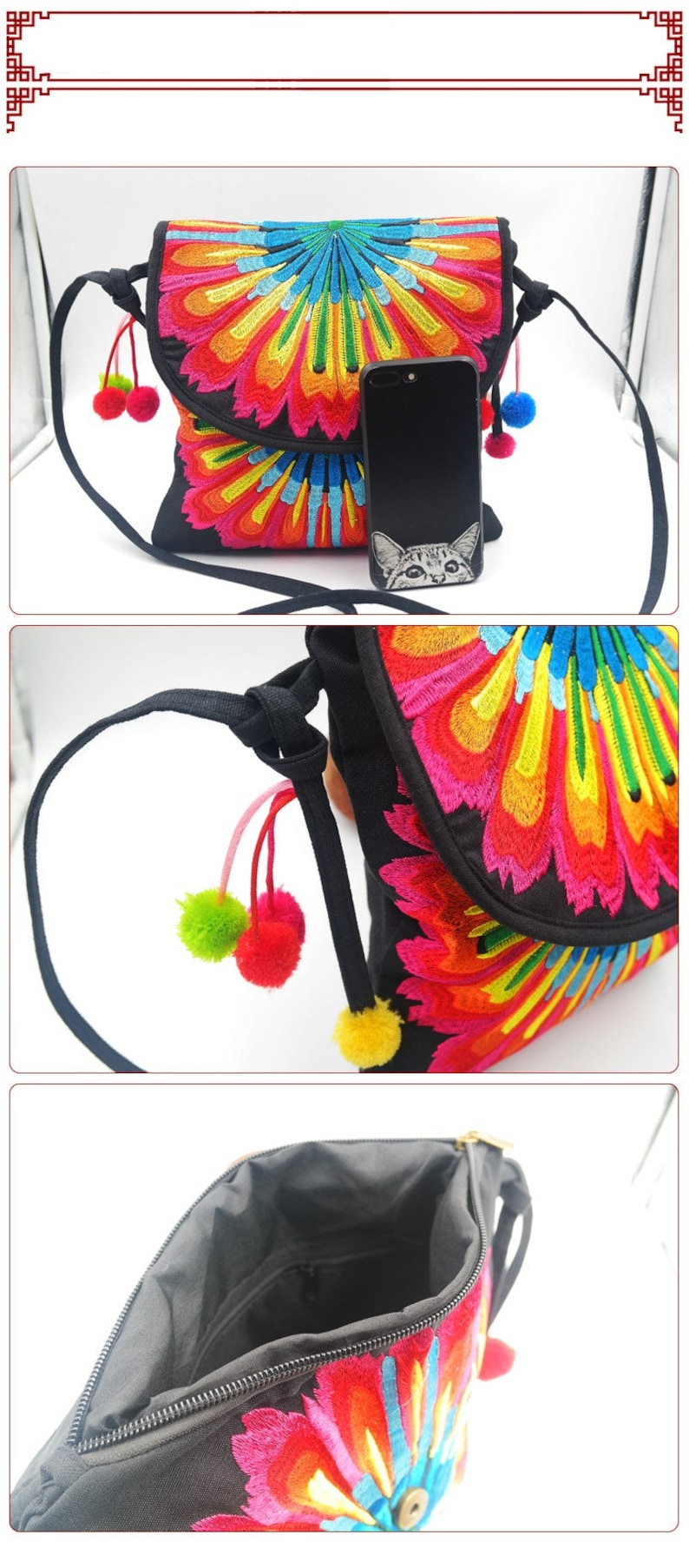 embroidered bag Chinese wind bag backpack,Flower Purse Purse Flower Bag folk style Embroidery bag