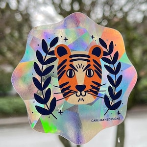 Rainbow Maker Tiger Window Cling | Cat Art | Rainbow Suncatcher | Tiger Art | Iridescent Art Decoration