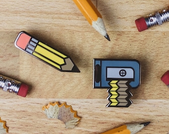Pencil Pin, Sharpener Pin, Enamel Pin set, Teacher enamel pin, school pin, art supplies pin, art tools pin, teacher valentine gift