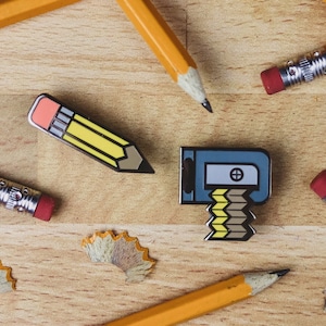 Pencil Pin, Sharpener Pin, Enamel Pin set, Teacher enamel pin, school pin, art supplies pin, art tools pin, teacher valentine gift image 1