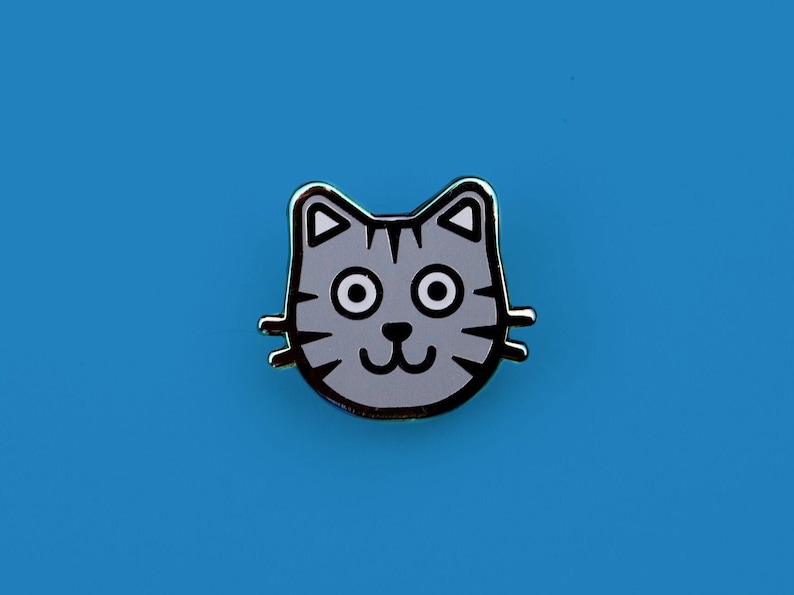 Grey Cat Enamel Pin, Kitten Enamel Pin, cat pin, tabby cat pin, stocking stuffer, gifts for her image 1