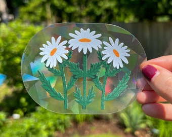 Rainbow Maker Daisy Flower Window Cling | floral Art | Rainbow Suncatcher | Daisy Art | Iridescent Art Decoration