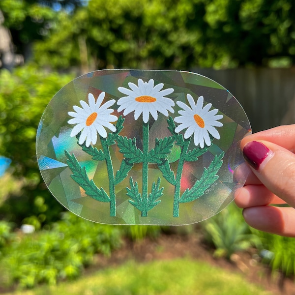 Rainbow Maker Daisy Flower Window Cling | floral Art | Rainbow Suncatcher | Daisy Art | Iridescent Art Decoration