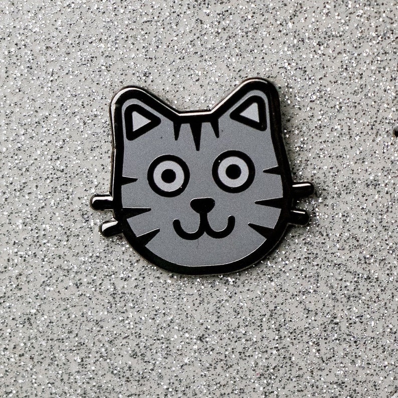 Grey Cat Enamel Pin, Kitten Enamel Pin, cat pin, tabby cat pin, stocking stuffer, gifts for her image 2