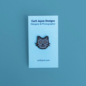 Grey Cat Enamel Pin, Kitten Enamel Pin, cat pin, tabby cat pin, stocking stuffer, gifts for her image 3