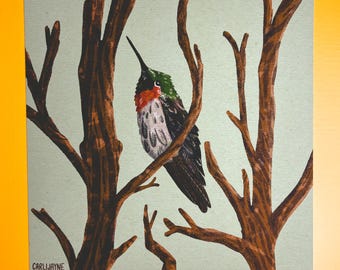 Art print - hummingbird illustration on green