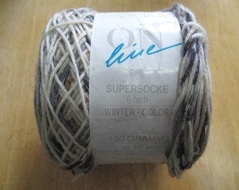 Self-Striping Sock Yarn - Gray, White, and Gold Wool Blend