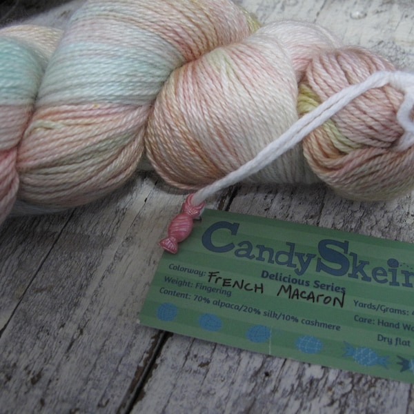 Yarn Bargain! -  "Delicious French Macaron" Candy Skein - Delicious Series- Fingering Yarn - Single Skein Alpaca-Silk-Cashmere 437 yards