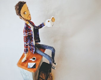 1 person - papier mache,personalized,free shipping,human figure,character,sculpture,personalized art,paper mache art doll,birthday art,gift.