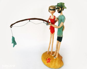 1 couple-paper mache,wedding gift,free shipping,wedding sculpture,wedding couple,black,white,art,bride,groom,wedding personalized sculpture.