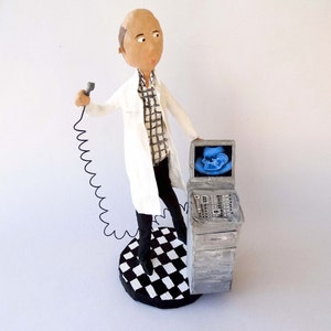 1 doctor papier mache,doctor gift,free shipping,personalized,pregnancy,sculpture,thank you gift,sonographer,sonogram,ultrasound,gynecology. image 5