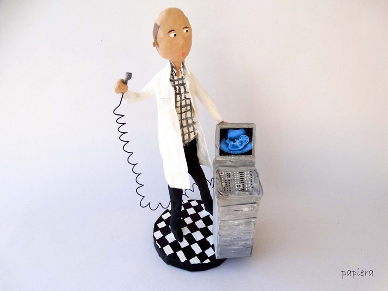 1 doctor papier mache,doctor gift,free shipping,personalized,pregnancy,sculpture,thank you gift,sonographer,sonogram,ultrasound,gynecology. image 5