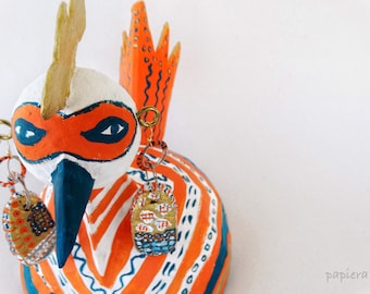 papier mache, sieraden set, gratis verzending, oorbellen, papier, kip, veelkleurig, geschenk, decoratieve kip, oranje, cadeau voor moeder, cadeau voor mij, handgemaakt, leuk.